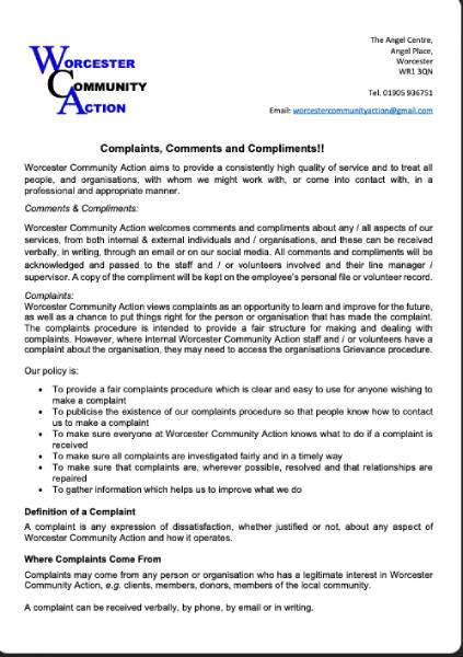 WCA Complaints Policy & Procedure