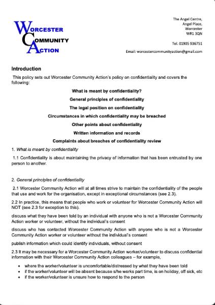 WCA Confidentiality Policy